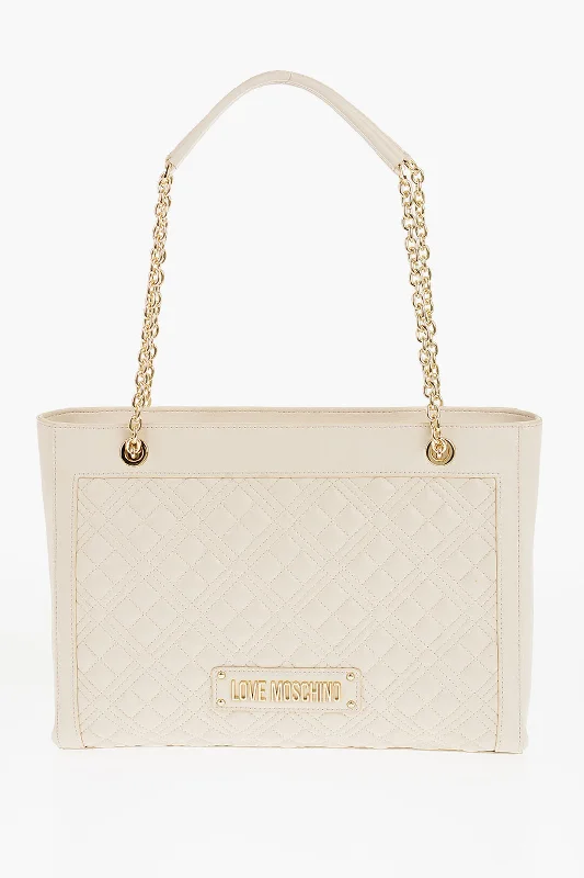 Moschino Love Quilted Faux Leather Shoulder Bag With Golden Logo