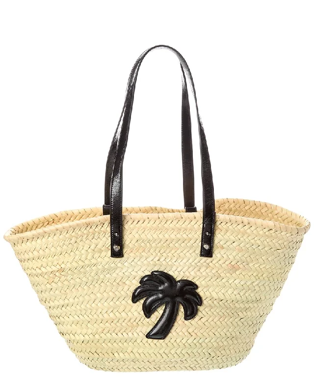 Palm Angels Palm Applique Straw & Leather Tote