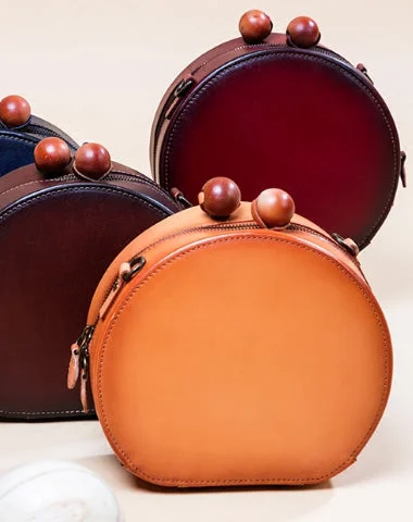 Handmade Genuine Leather Round Handbag Bag Crossbody Bag Shoulder Bag Purse For Women