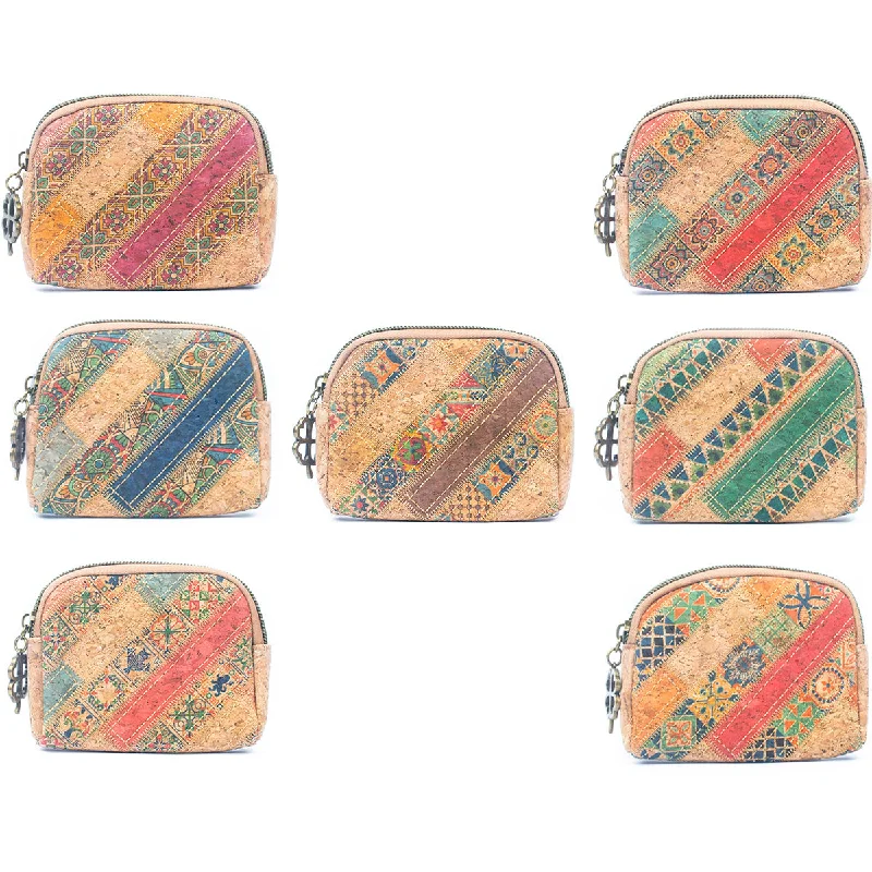 Women's Cork Coin Purse with Patchwork Print BAGF-092-MIX-7（7units）