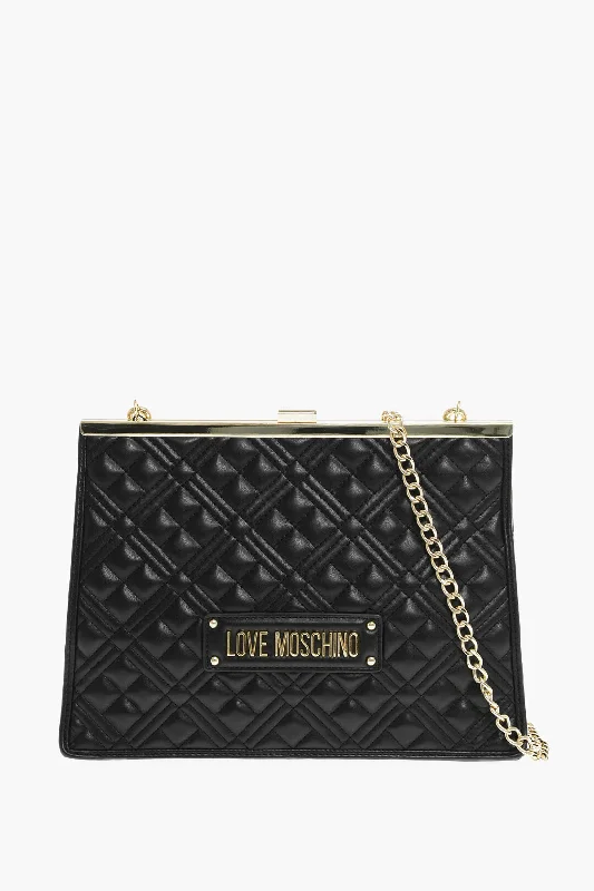 Moschino Love Quilted Faux Leather Shoulder Bag With Golden Details