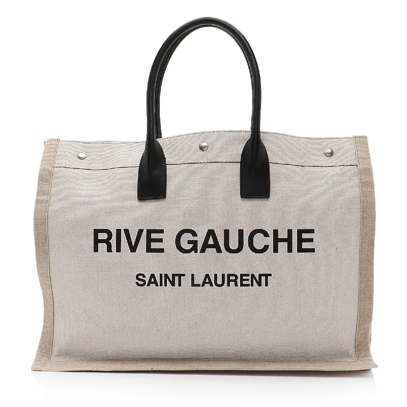 Saint Laurent Canvas Calfskin Rive Gauche Large Tote