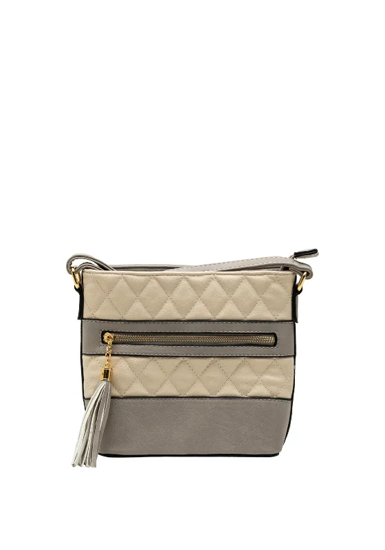 Zen Collection Faux Leather Quilted Cross Body Bag, Grey