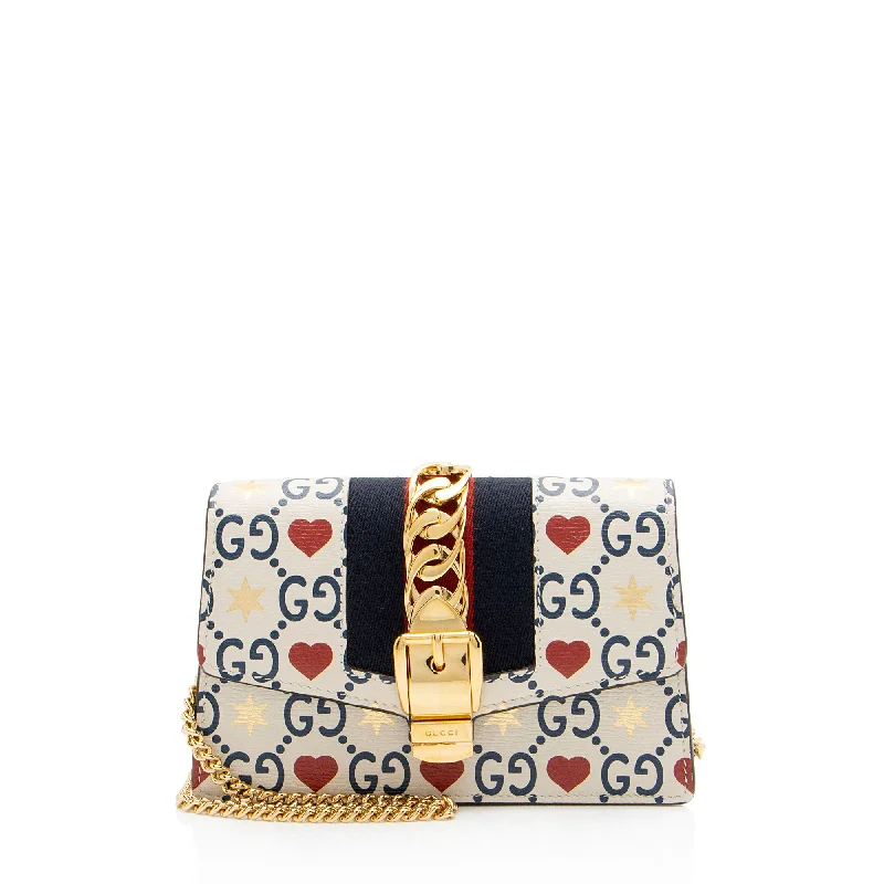 Gucci Leather GG Heart Stars Sylvie Super Mini Shoulder Bag