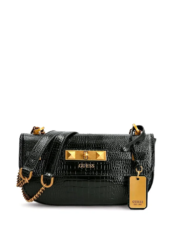 Guess Raffie Croc Print Crossbody Bag, Black