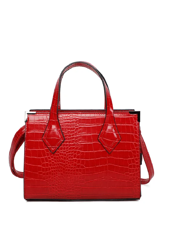 Zen Collection Small Crocodile Print Zip Handbag Bag, Red