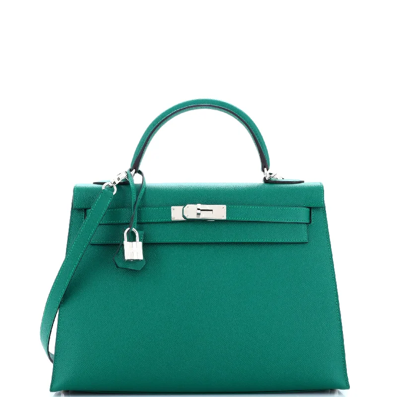 Kelly Handbag Malachite Epsom with Palladium Hardware 32