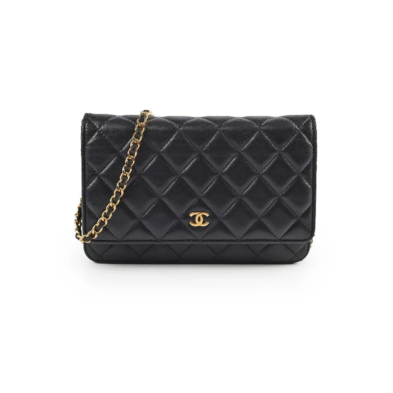 Chanel Lambskin Black Wallet On Chain WOC Gold