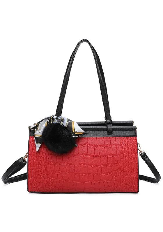 Zen Collection Crocodile Print Zip Shoulder Bag, Red