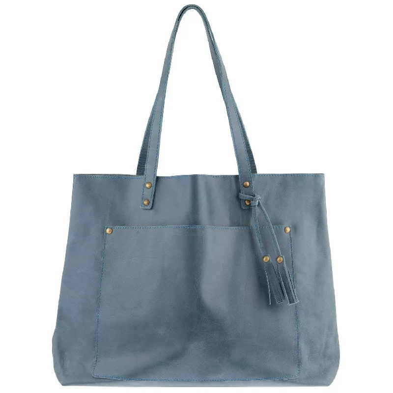 Leather Tote Bag In Cerulean