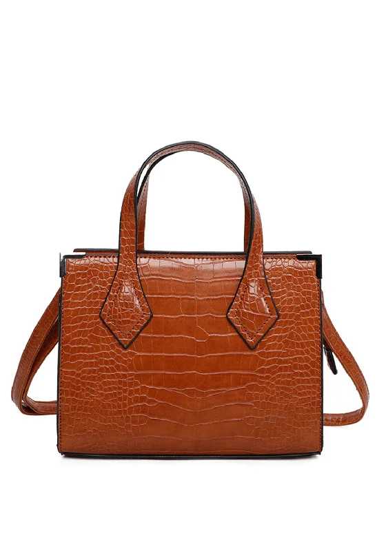 Zen Collection Small Crocodile Print Zip Handbag Bag, Brown