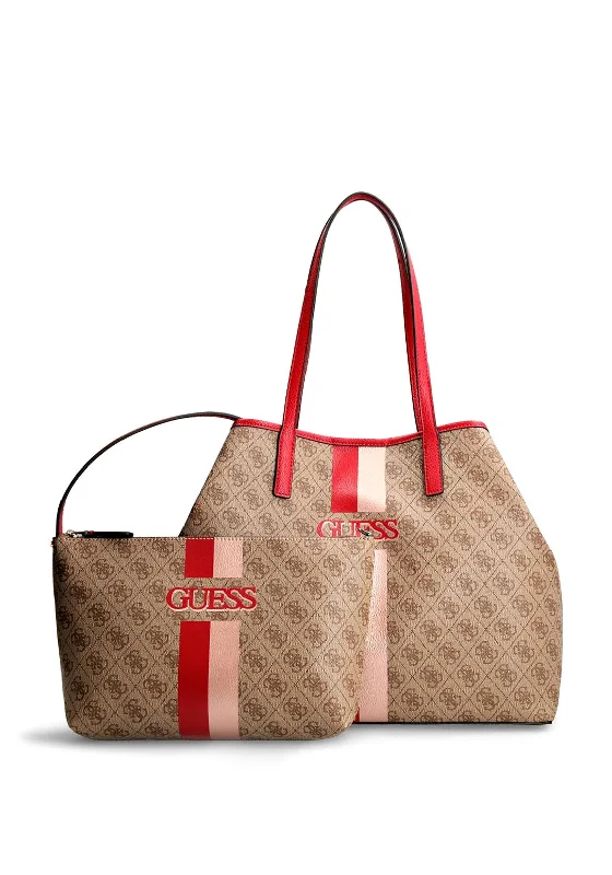 Guess Vikky 4g Logo Maxi Shopper Bag, Brown & Red