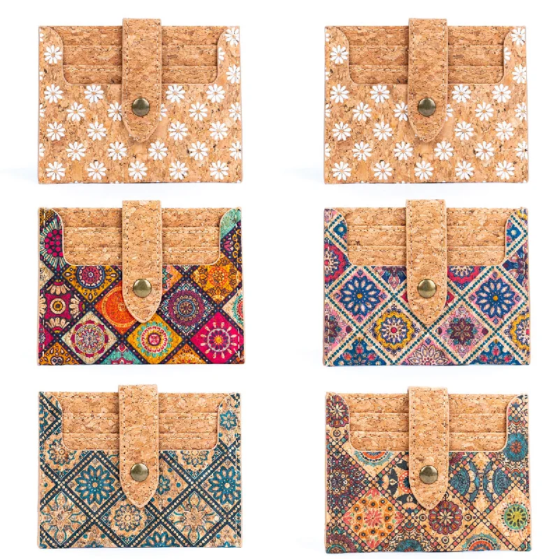 Natural Cork Floral Mosaic Print Card Wallets BAGD-295-MIX-6（6 units）