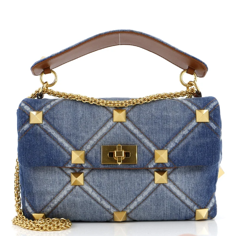 Roman Stud Flap Bag Quilted Denim Medium