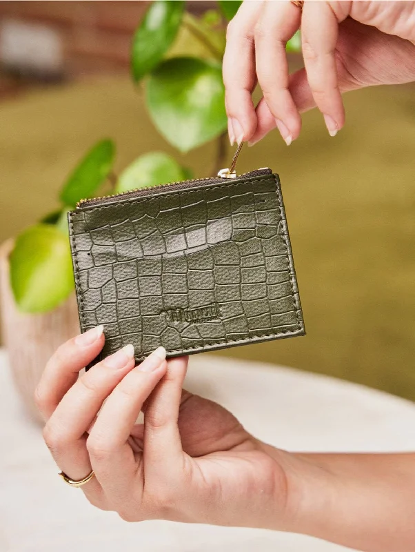 Vivace Vegan Leather Card Holder | Khaki Croc