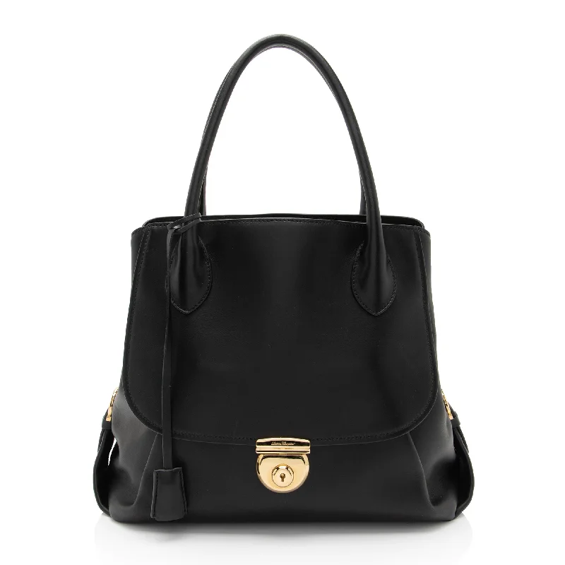 Salvatore Ferragamo Leather Fiamma North/South Tote