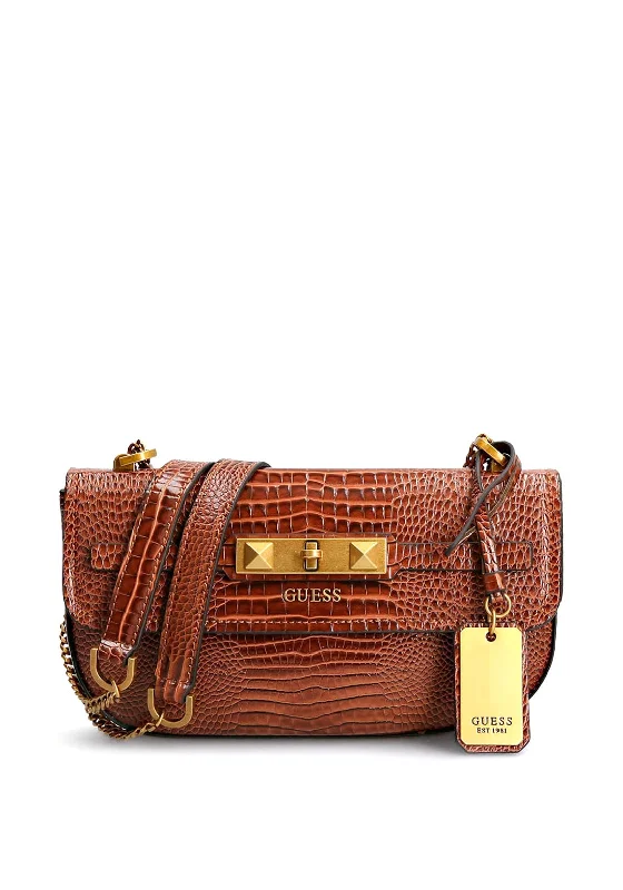 Guess Raffie Croc Print Cossbody Bag, Cognac