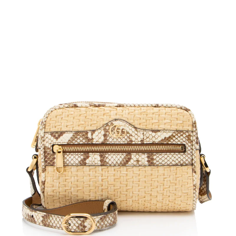 Gucci Raffia Snakeskin Ophidia Mini Shoulder Bag