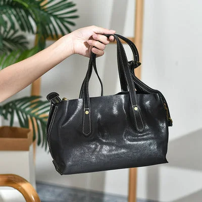 Small Womens Casual Black Shoulder Handbag Genuine Leather Tote Bags