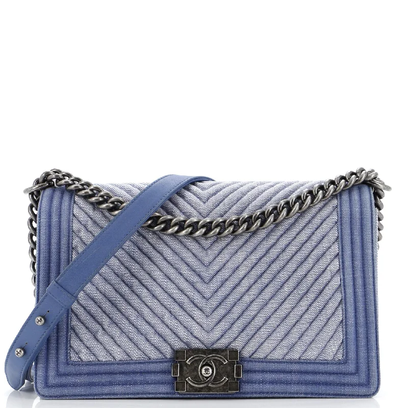 Boy Flap Bag Chevron Denim New Medium