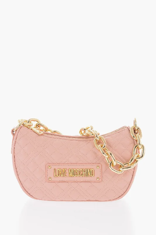 Moschino Love Quilted Faux Leather Shoulder Bag With Golden Chain