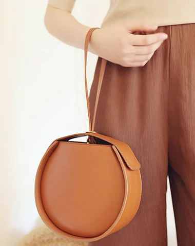 Stylish LEATHER WOMENs Circle Handbags Purse Round SHOULDER Purse for Women