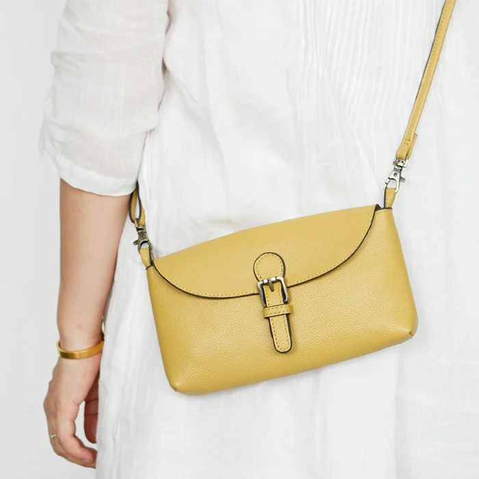 Womens Small Leather Shoulder Bag Yellow Crossbody Bag