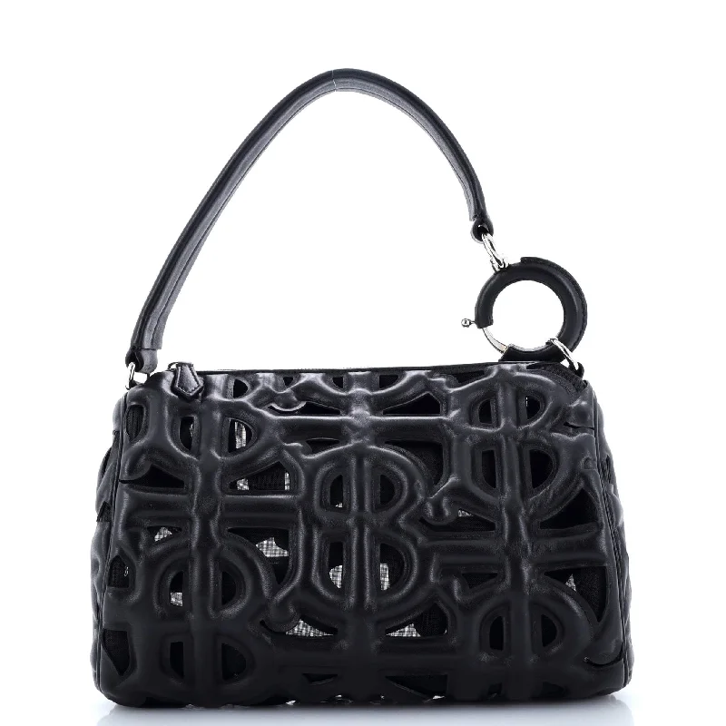 Rhombi Shoulder Bag Laser Cut Leather and Mesh Small