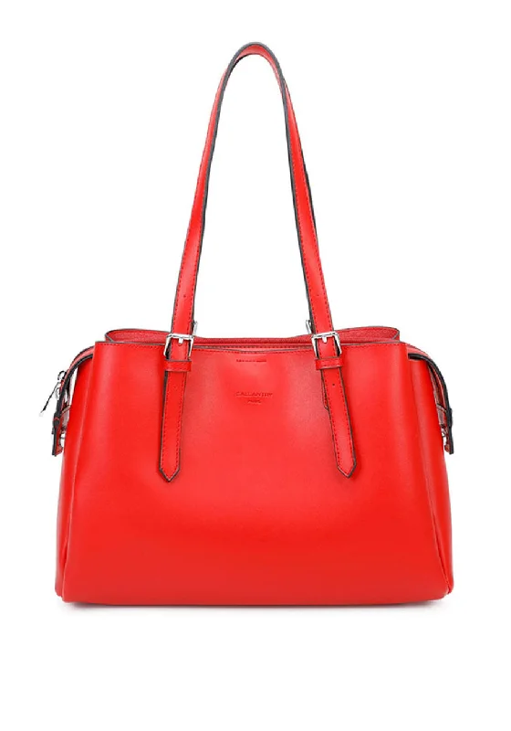 Zen Collection Buckle Detail Shopper Handbag, Red