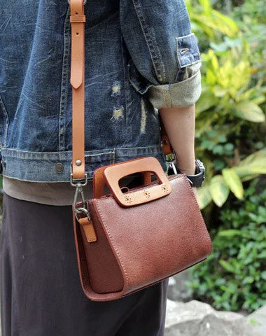 Handmade vintage satchel leather crossbody bag shoulder bag handbag for women