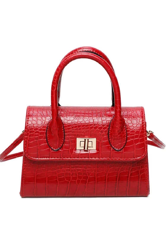 Zen Collection Crocodile Print Mini-Handbag, Red