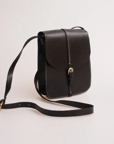 Handmade vintage black leather minimalist shoulder crossbody Bag for girl women