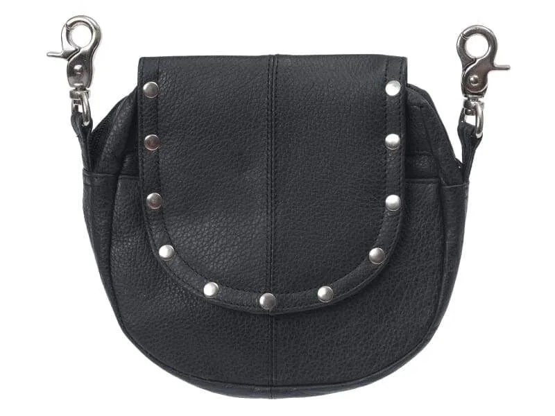 Versatile Hip Bags Leather Biker Belt Bag for Women: Black Studded Crossbody Purse -  Cow Black Studded Leather Bag - Women's Motorcycle Hip Bag - Bayfield Bags