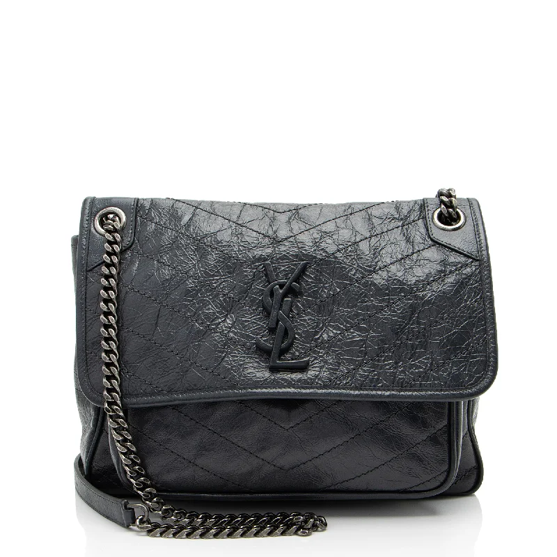 Saint Laurent Crinkled Calfskin Monogram Niki Medium Shoulder Bag