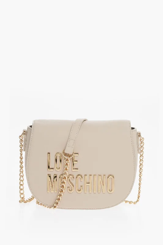 Moschino Love Faux Leather Saddle Bag With Golden Chain And Maxi Logo