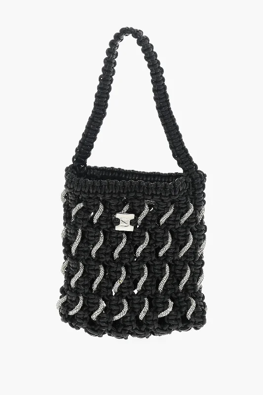 Yuzefi Solid Color Shoulder Bag With Braided Design And Rhinestone