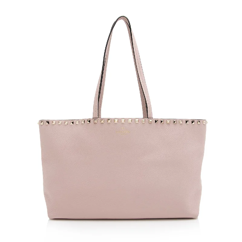 Valentino Grained Leather Rockstud Small Shopper Tote