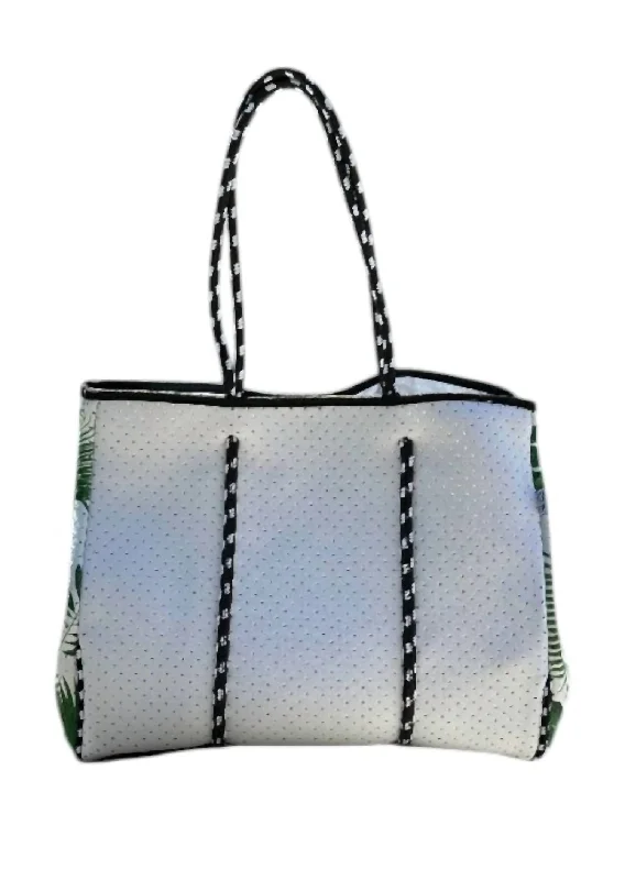 Women's Penny Palm Neoprene Tote Bag In White/green