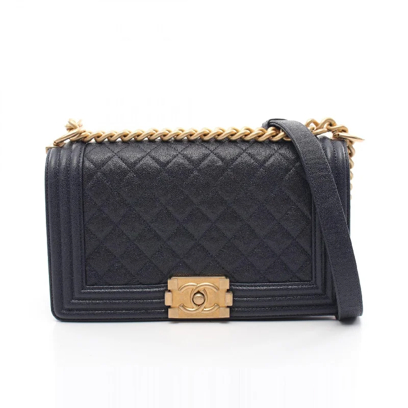 Chanel Boy Matelasse Shoulder Bag Navy Leather