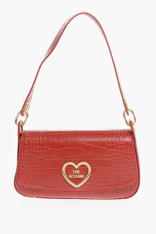 Moschino Love Crocodile Effect Faux Leather Shoulder Bag