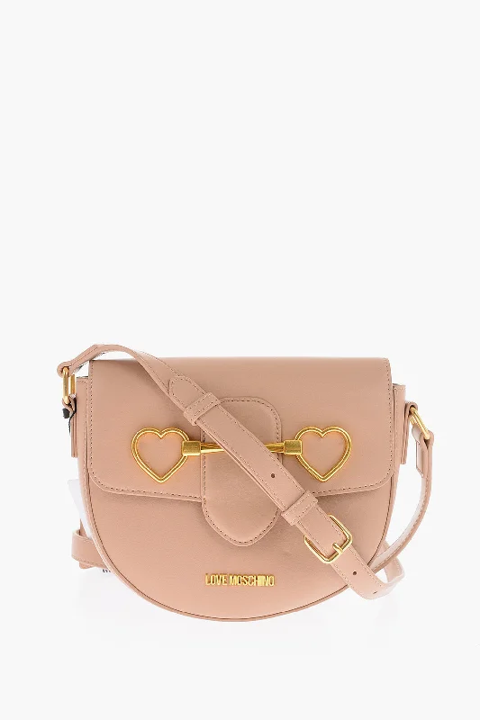 Moschino Love Faux Leather Shoulder Bag With Golden Heart Clamp