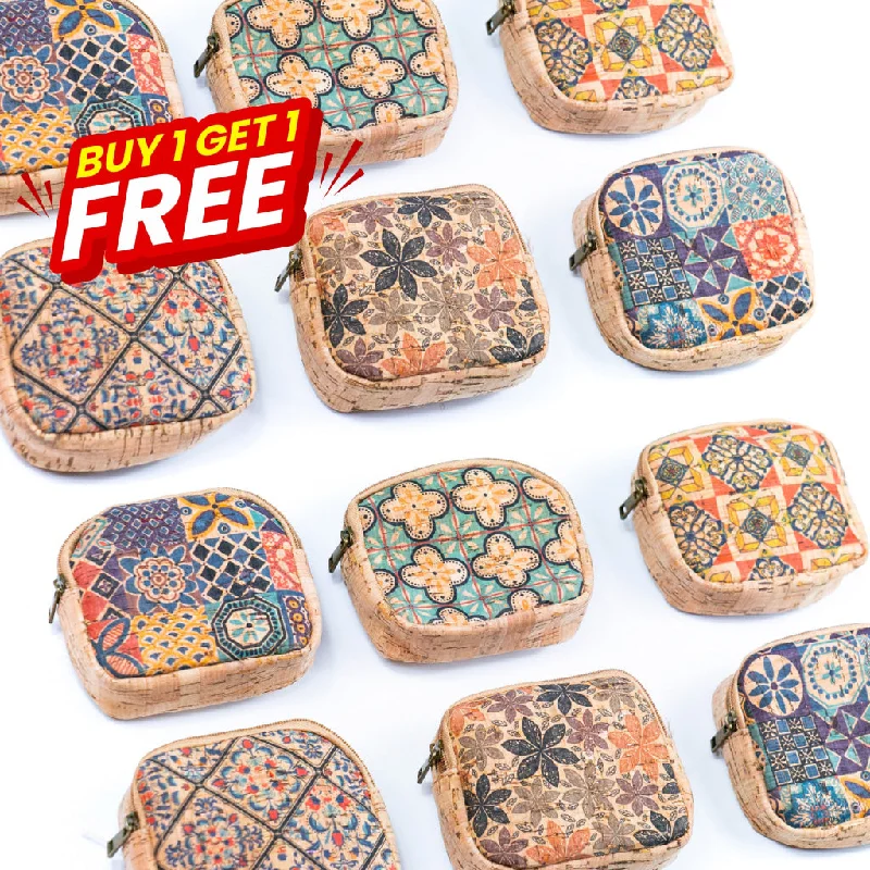 BUY 1 GET 1 FREE: （5units）cork coin purse cube pattern wallet BAGF-002