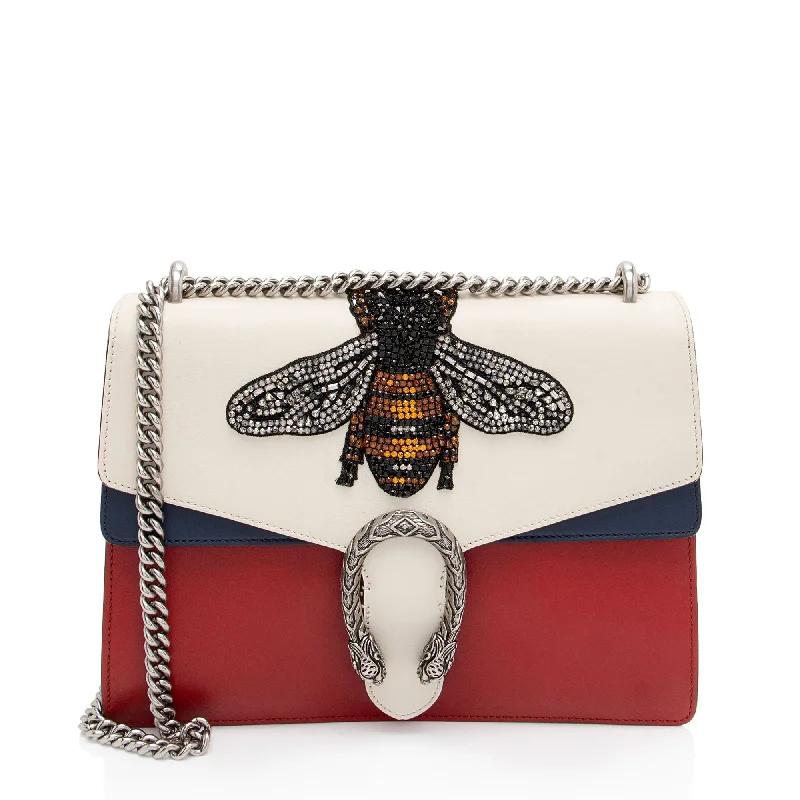 Gucci Calfskin Embroidered Dionysus Bee Medium Shoulder Bag