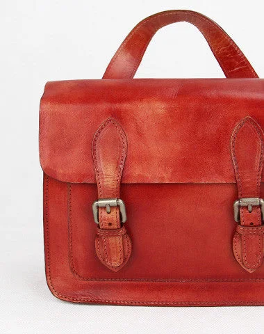 Handmade red vintage leather Satchel Bag crossbody Shoulder Bag for girl women