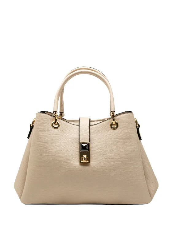 Zen Collection Gold Clasped Shopper Bag, Beige