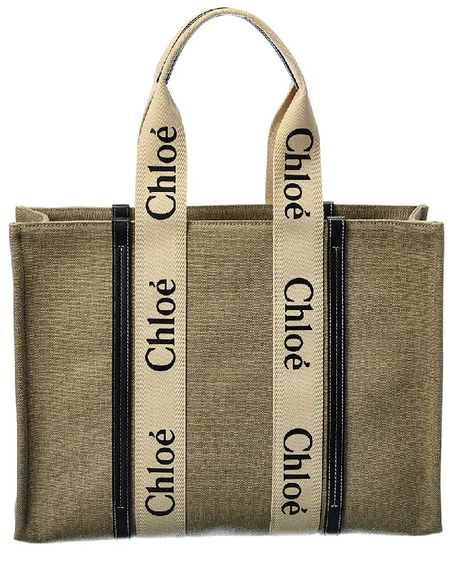 Chloe Woody Large Canvas & Leather Tote