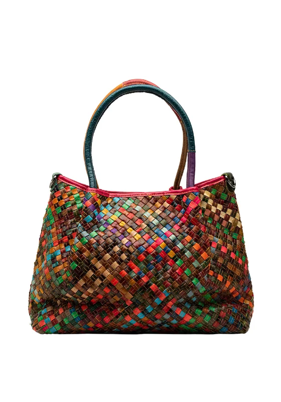 Zen Collection Leather Woven Patchwork Shopper Bag, Multi