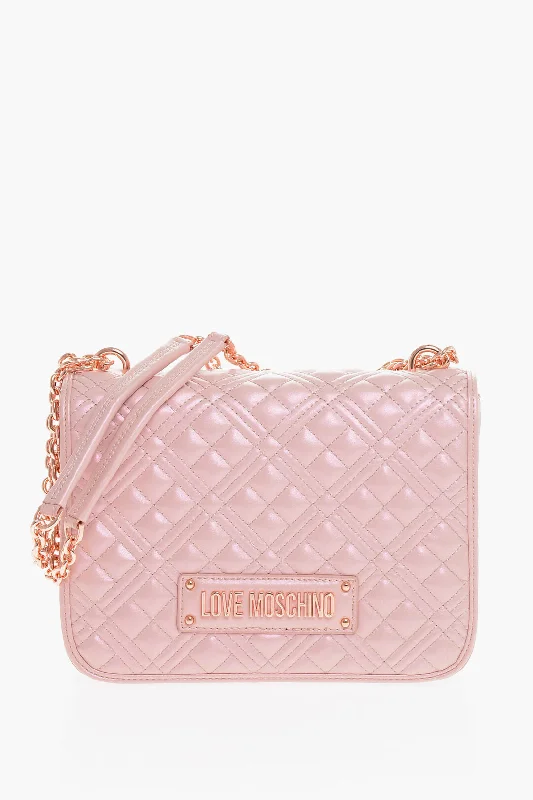 Moschino Love Quilted Faux Leather Metallic Effect Shoulder Bag With