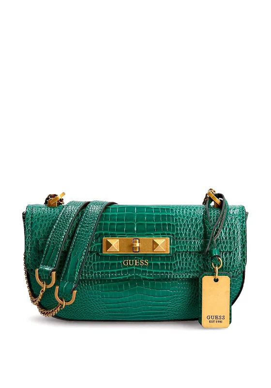 Guess Raffie Croc Print Cossbody Bag, Green