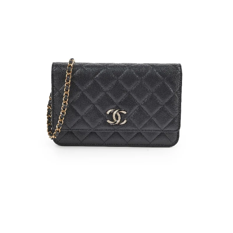 Chanel Caviar Wallet On Chain WOC Black Microchipped